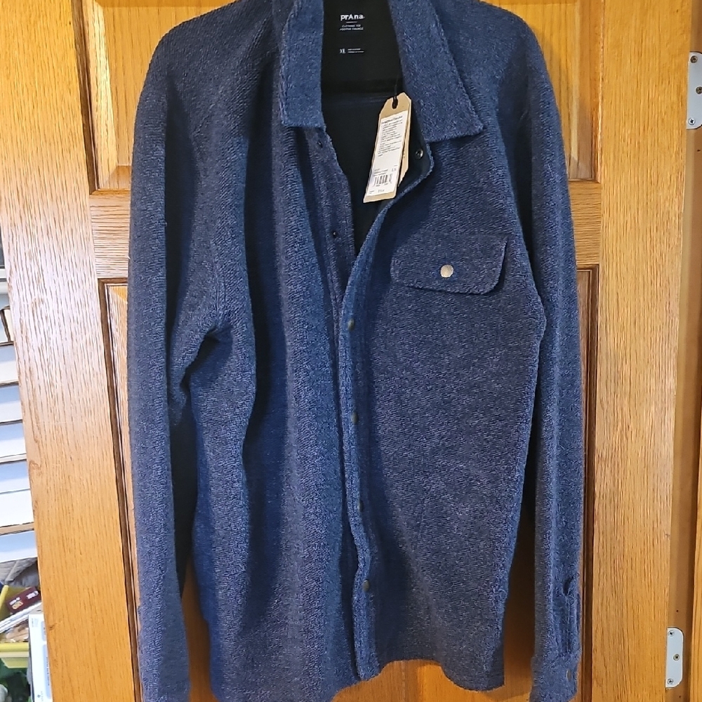 Prada Men's Dark Blue Button Up Sweater